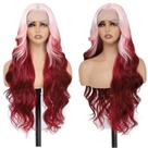 Peruca X-TRESS rosa e vermelha de renda sintética frontal 70cm