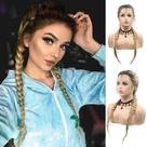 Peruca xiweiya Blonde com Brown Root Double Braids 24" Cosplay Peruca xiweiya Blonde com Brown Root Double Braids 24" Cosplay