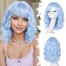 Peruca XIXIBI 14" azul claro Bob Wavy com franja sintética