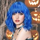 Peruca XIXIBI Blue Bob com franja para mulheres Cosplay Halloween