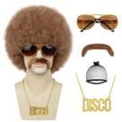 Peruca Yargel Hair Afro Puff 70s para homens com acessórios marrons