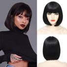 Peruca YBYMCAI Black Bob 25 cm com franja de fibra sintética feminina