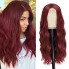Peruca YBYMCAI Long Burgundy Wavy 66cm para mulheres de fibra sintética