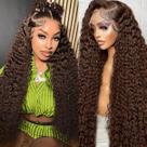 Perucas BIANFA, castanho chocolate, cabelo humano, 20 polegadas, renda frontal