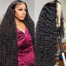 Perucas BJVT Deep Wave Lace Front 28" Cabelo humano 200% de densidade