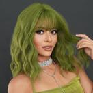 Perucas COOINEADER Green Short Bob sintéticas com franja de 14 polegadas