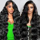 Perucas frontais de renda Aimqueen 76 cm de cabelo humano Body Wave 200% de densidade