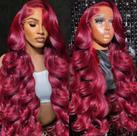 Perucas frontais de renda AIRDOT 99J Burgundy Body Wave 28" 180% de densidade