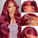 Perucas frontais de renda AIRDOT 99J Burgundy Human Hair 66cm 180%