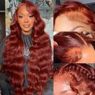 Perucas frontais de renda Avolo, marrom avermelhado, cabelo humano, 22" Body Wave