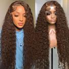 Perucas frontais de renda BJVT Chocolate Brown Deep Wave 22"