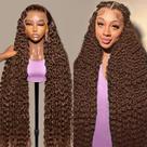 Perucas frontais de renda BJVT Deep Wave Chocolate Brown 30" 210% HD