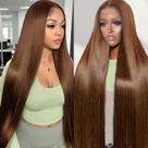Perucas frontais de renda Cypha Chocolate Brown Straight Human Hair