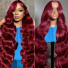 Perucas frontais de renda Joydawn 99J Burgundy Human Hair 30"