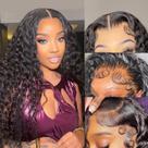 Perucas frontais de renda Karlami 5X5 Deep Wave Human Hair 24 cm pretas