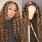 Perucas frontais de renda NVL Ombre Highlight Deep Wave 76 cm 200% de densidade