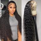 Perucas frontais de renda QKOQKO Water Wave 30" Cabelo humano com 250% de densidade