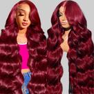 Perucas frontais de renda QZOQZO 99J Burgundy Human Hair 76cm