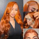 Perucas frontais de renda QZOQZO Ginger Body Wave 30" Human Hair