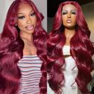 Perucas frontais de renda ROYAL IMPRESSION 99J Burgundy Body Wave 50cm