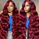 Perucas frontais de renda Sambuity 99J Burgundy Human Hair 60cm Perucas frontais de renda Sambuity 99J Burgundy Human Hair 60cm