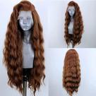Perucas frontais de renda sintética ELESTY 13* 4, cabelo castanho claro, ondulado, comprido, ondulado, para mulheres, solta, encaracolada, sem cola, perucas de cosplay de fibra resistente ao calor, ondas de água, 24 polegadas
