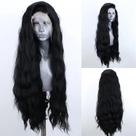 Perucas frontais de renda sintética ELESTY, cabelo preto longo e ondulado, 60 cm