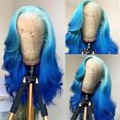 Perucas frontais de renda sintética JPIKAQIU Ombre Blue 60 cm Natural Wavy
