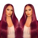 Perucas frontais de renda TTSMINS Straight 99m Borgonha 50cm Cabelo humano
