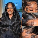 Perucas frontais de renda virginess Body Wave 100% cabelo humano 28"