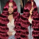 Perucas frontais de renda YINGRUN Body Wave 32 polegadas de cabelo humano cor de vinho