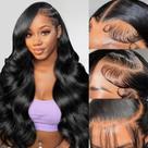 Perucas frontais de renda Zalvian de 30 polegadas Body Wave HD 180% de densidade