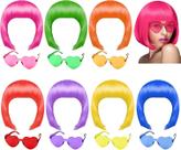 Perucas PLULON Neon Short Bob, 7 peças com óculos de sol para festa