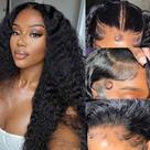 Perucas WPPIKK 13x6, renda frontal, cabelo humano, ondas profundas, 24", pretas