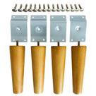 Pés De Madeira 15cm Classic Para Móveis Palito Cône Retrô Com Suporte De Ferro Em Grau e Parafusos Kit 4 Unidades