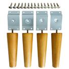 Pés De Madeira P/ Móveis Classic 15cm Com Suporte Ferro Em Grau e Parafusos - Kit4 Unidades
