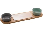 Petisqueira c/Bandeja Bambu 2 Potes e Bandeja 42,5x12cm
