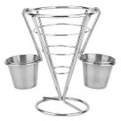 Petisqueira Cone Batata Frita Petiscos Aço Inox com Molheira