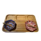 Petisqueira de bambu GR com alça couro 2 mini bowl espatulas