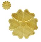 Petisqueira De Bambu Redonda Modelo Flor Com 7 Divisórias 24cm De Ø