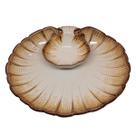 Petisqueira Dupla Cerâmica Concha Relevo Marrom 35x6,5cm