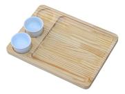 Petisqueira Madeira Quadrada Porção 3 porta molho porcelana