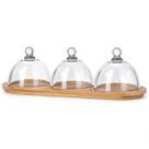 Petisqueira Mini Tripla Cristal Madeira Petiscos Decoração Mesa 3 Itens Comida Multiuso Resistente