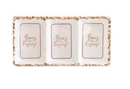 Petisqueira Retangular com 3 Divisórias de Melamina com Decoração Natalinas Boas Festas 30 x 15 cm
