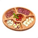 Petisqueira Tabua Frios Bambu Ecologico Redonda 24,5cm Bandeja 5 Divisórias