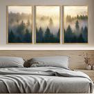 PHOPAGO Arte de Parede emoldurado Florestas Nórdicas Nebulosas Grande 61x91 cm Natureza Moderna Pinturas de Pinheiros com Névoa Decoração para Quarto e Sala - Emoldurado Natural