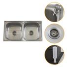 Pia Cuba Dupla 78x43 de Aço Inox 201 com Escorredor Dosador e Válvulas para Cozinha Moderna