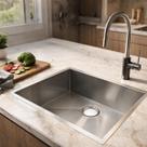 Pia Cuba Retangular 50x40cm Aço Inoxidável AISI 304 Escovada Bancada Gourmet Válvula 412 Embutir ou Sobrepor