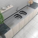 Pia de Cozinha em Aço de 180cmx56cm com Duas Cubas Concretada sem Válvula Plus 30