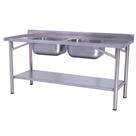 Pia Industrial Benfati Inox 304 200x70cm Paneleiro Liso com 2 Cubas 642CL